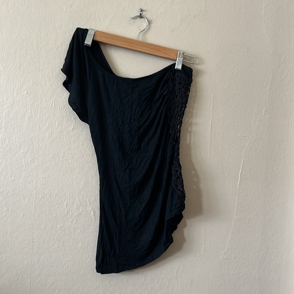 Wet Seal Black One Shoulder Lace Cut Out Top S - Picture 4 of 8